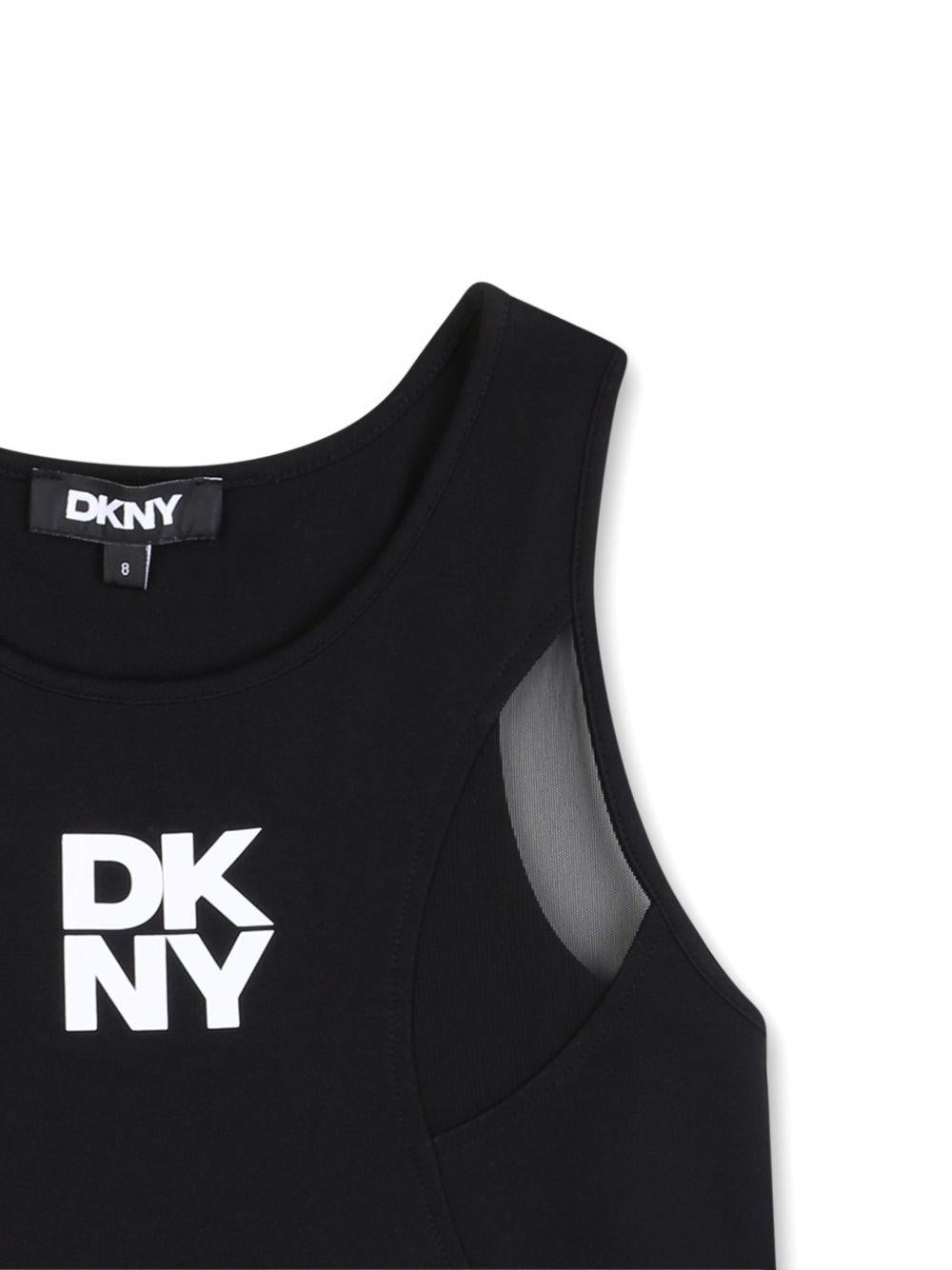 Canotta per bambina Dkny Kids nero con inserti in rete D62616 09B DKNY KIDS 