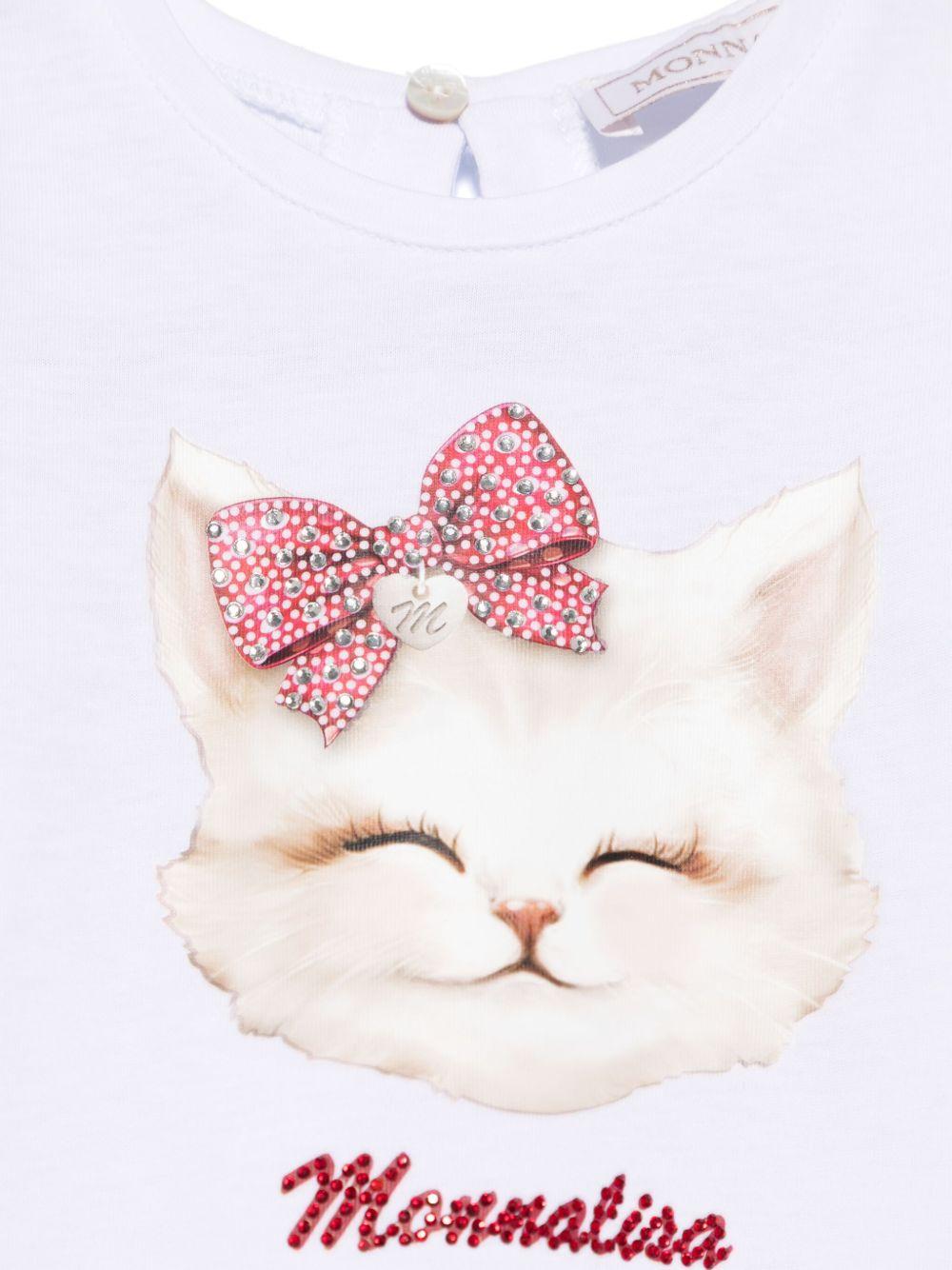 T-shirt per neonata Monnalisa bianco con stampa e decorazione con strass 39E608 5011 0099 MONNALISA KIDS 