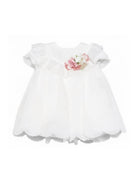 Abito per neonata Colorichiari bianco con ruches e applicazioni floreali FN108232 4958 15 COLORICHIARI KIDS 