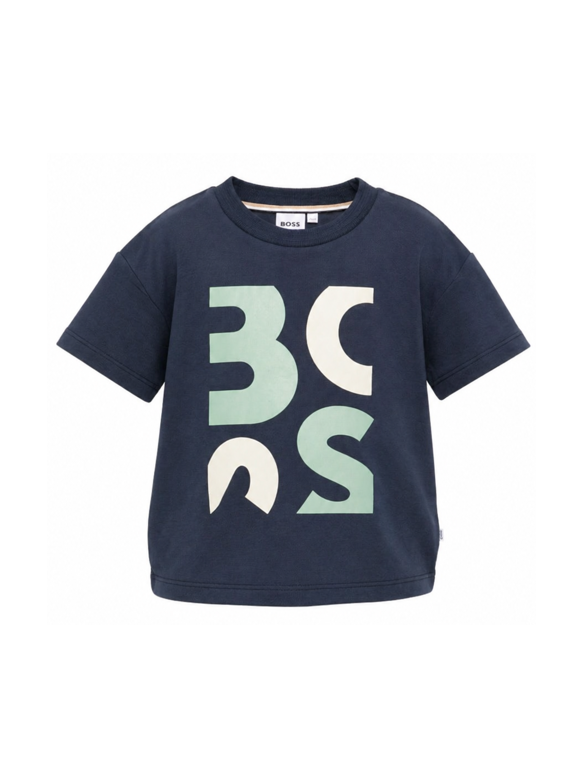 T-shirt per bambino Boss Kids blu con logo sul davanti J52990 849 BOSS KIDS 