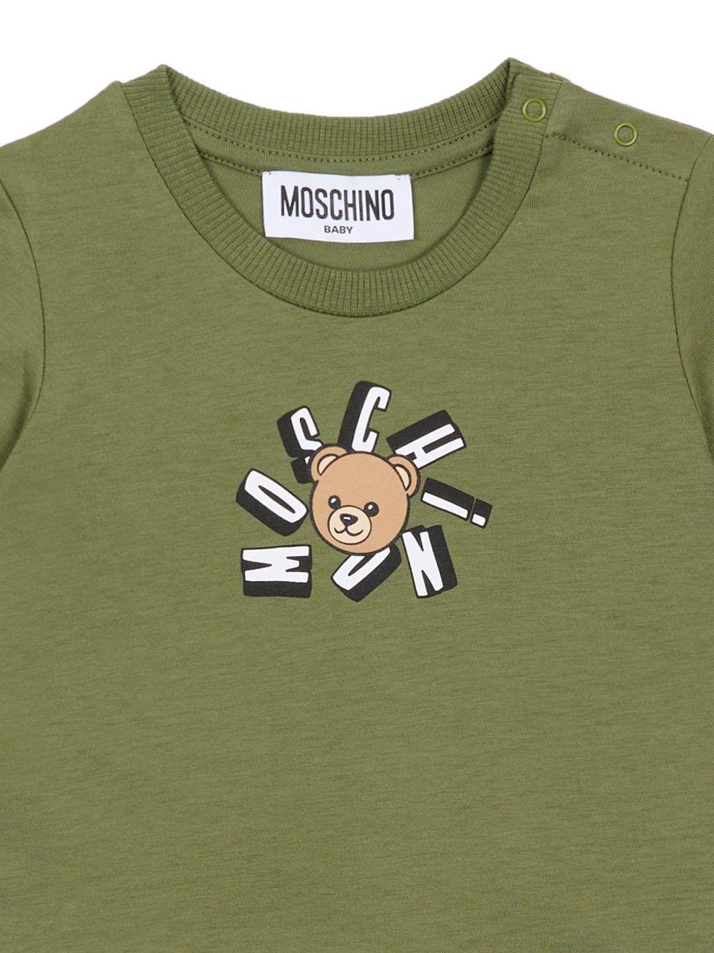 T-shirt per neonati Moschino Kids verde con motivo Teddy Bear MXM047LAA02 30037 MOSCHINO KIDS 
