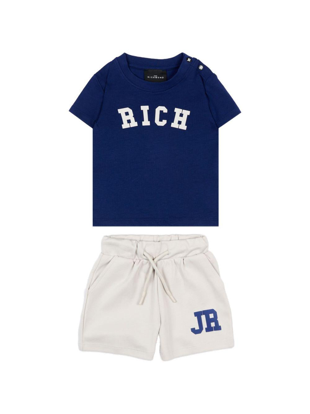Set t-shirt e shorts per neonato John Richmond Junior blu con stampa logo RIP26022CJ BLUE JOHN RICHMOND KIDS 