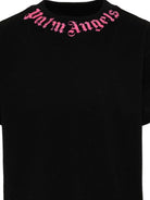 T-shirt per bambina Palm Angels Kids nera con logo fucsia sul davanti PGAA002S26JER005 110 PALM ANGELS KIDS 