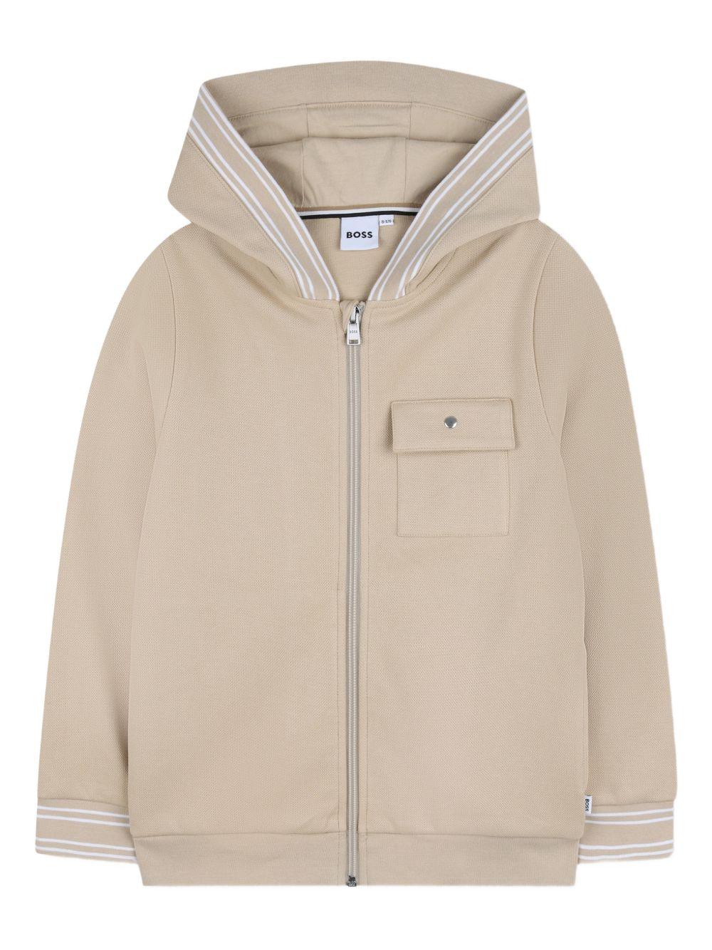 Felpa da bambino Boss Kids beige con cappuccio e zip J52948 249 BOSS KIDS 