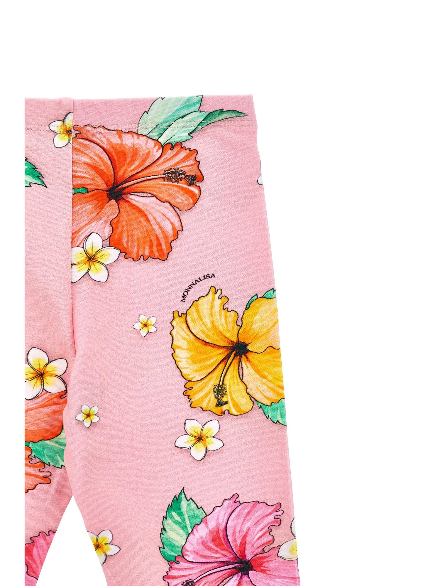 Pantaloni per bambina Monnalisa x Disney rosa con stampa floreale ibisco 11H421 8654 0093 MONNALISA KIDS 