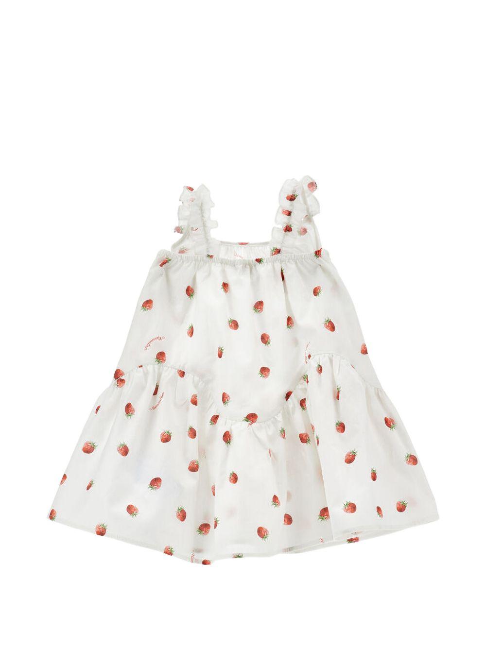 Abito per bambina Monnalisa bianca con stampa fragole all-over 39G907 7094 9944 MONNALISA 
