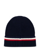 Berretto per bambino Moncler Enfant blu a righe con applicazione L29543B00001M4281 745 MONCLER KIDS 