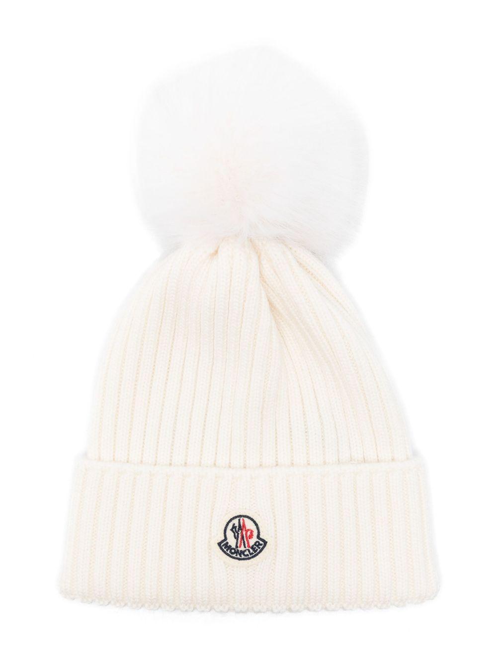 Berretto per bambina Moncler Enfant bianco con pompon L29543B00007M1131 030 MONCLER KIDS 