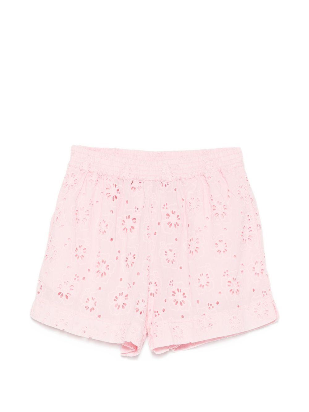 Shorts da donna MC2 Saint Barth rosa in pizzo sangallo con fondo smerlato MEA002 08866L MC2 ST. BARTH 
