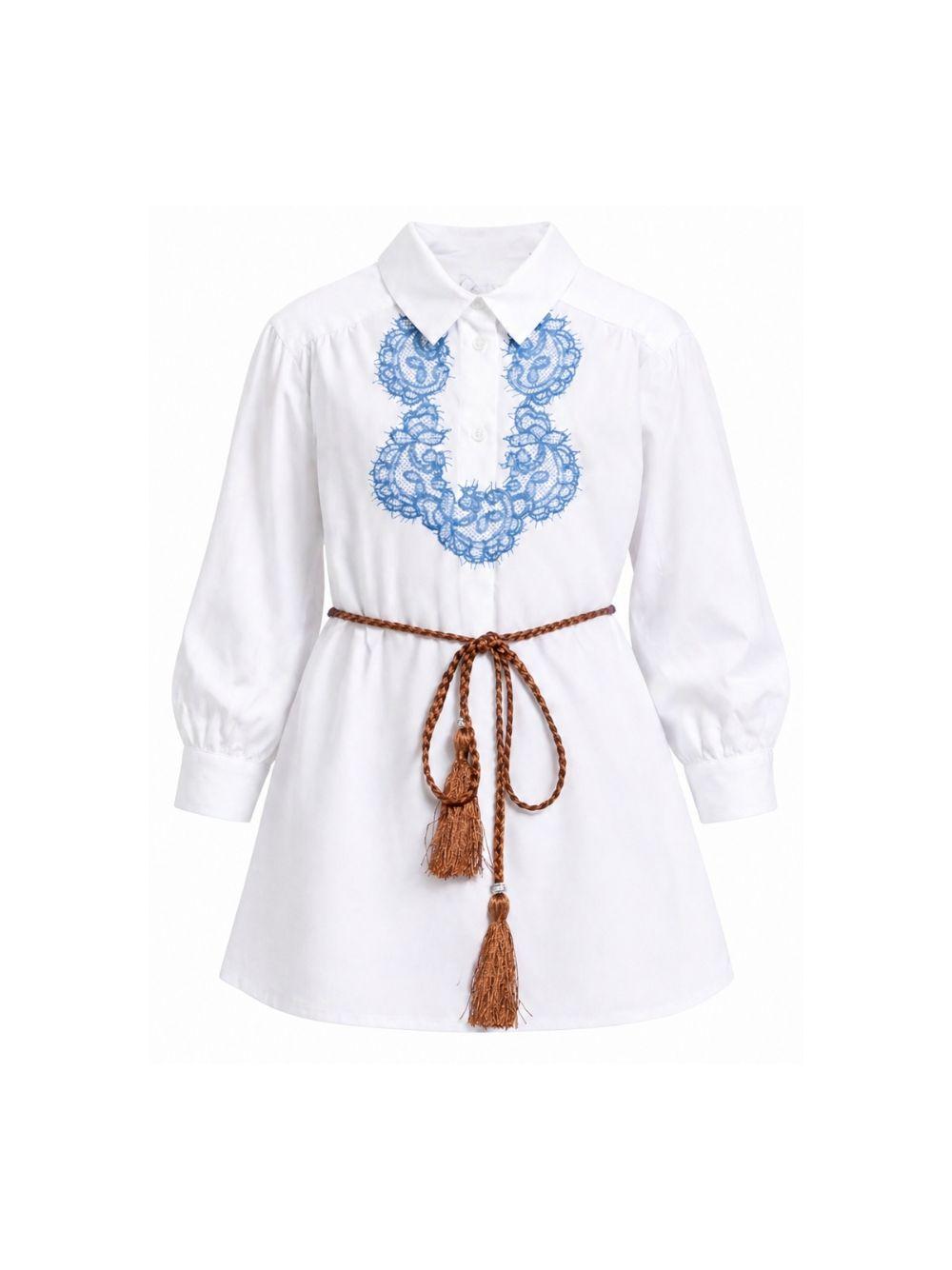 Abito per bambina Ermanno Scervino Junior bianco con dettagli in pizzo blu a fiori Z1G901 7116 9956 ERMANNO SCERVINO KIDS 