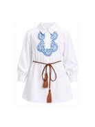 Abito per bambina Ermanno Scervino Junior bianco con dettagli in pizzo blu a fiori Z1G901 7116 9956 ERMANNO SCERVINO KIDS 