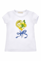 T-shirt per bambina Monnalisa bianca con stampa grafica sul davanti 19G620 7032 0099 MONNALISA KIDS 