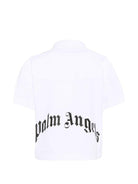Camicia per bambino Palm Angels Kids bianca con applicazione logo sul davanti PBGG003S26FAB001 002 PALM ANGELS KIDS 