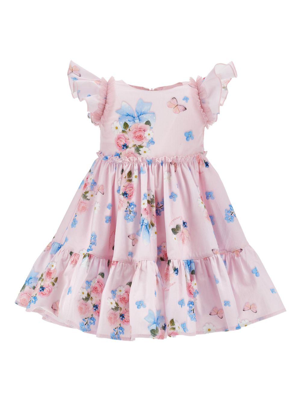 Abito per neonata Monnalisa rosa a fiori con ruches 31G904 7656 0090 MONNALISA KIDS 