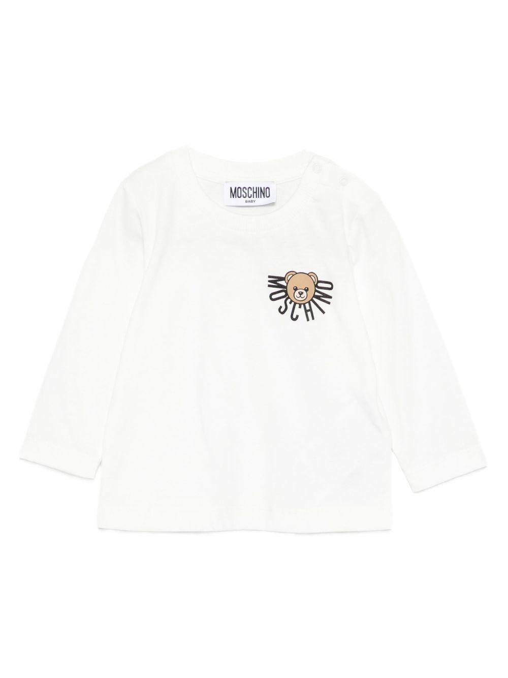 Felpa per neonati Moschino Kids bianco con stampa Teddy MVO00RLAA10 10063 MOSCHINO KIDS 