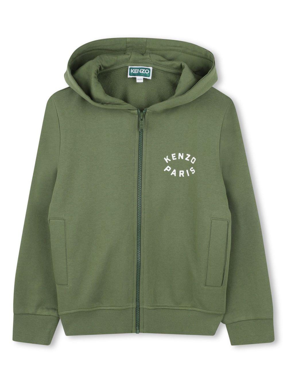 Felpa per bambino Kenzo Kids verde con stampa Tiger, zip e cappuccio K61190 64S KENZO KIDS 