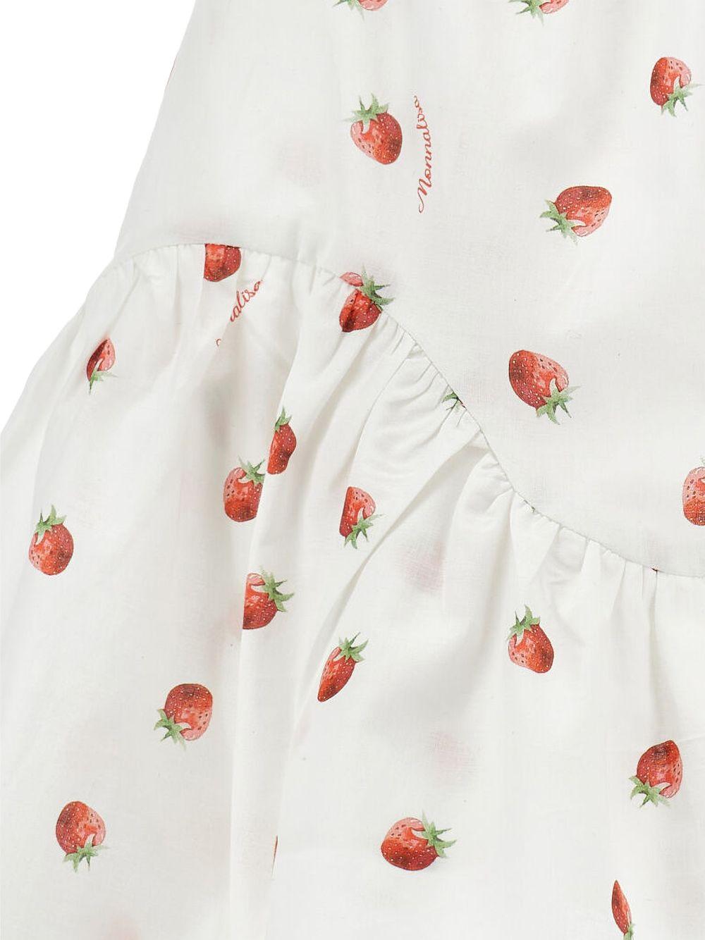 Abito per bambina Monnalisa bianca con stampa fragole all-over 39G907 7094 9944 MONNALISA 