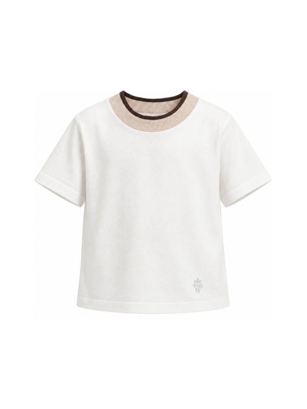T-shirt per bambino Eleventy Kids bianca con girocollo a contrasto EZ8H11 Z3708 101 ELEVENTY KIDS 