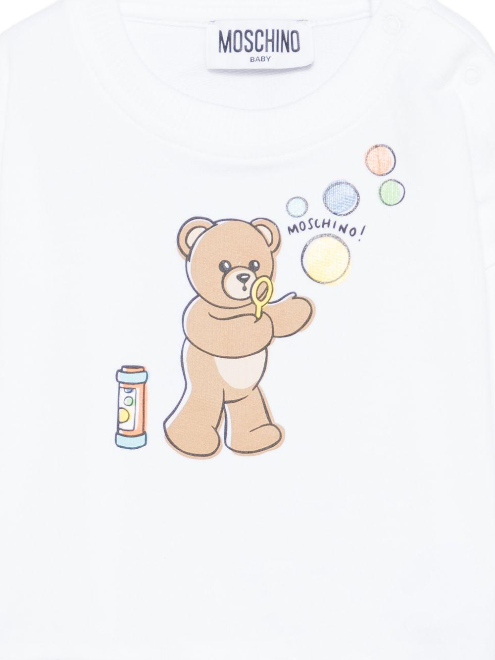Felpa per neonati Moschino Kids bianca con stampa grafica Teddy Bear MUF069LCA19 10101 MOSCHINO KIDS 