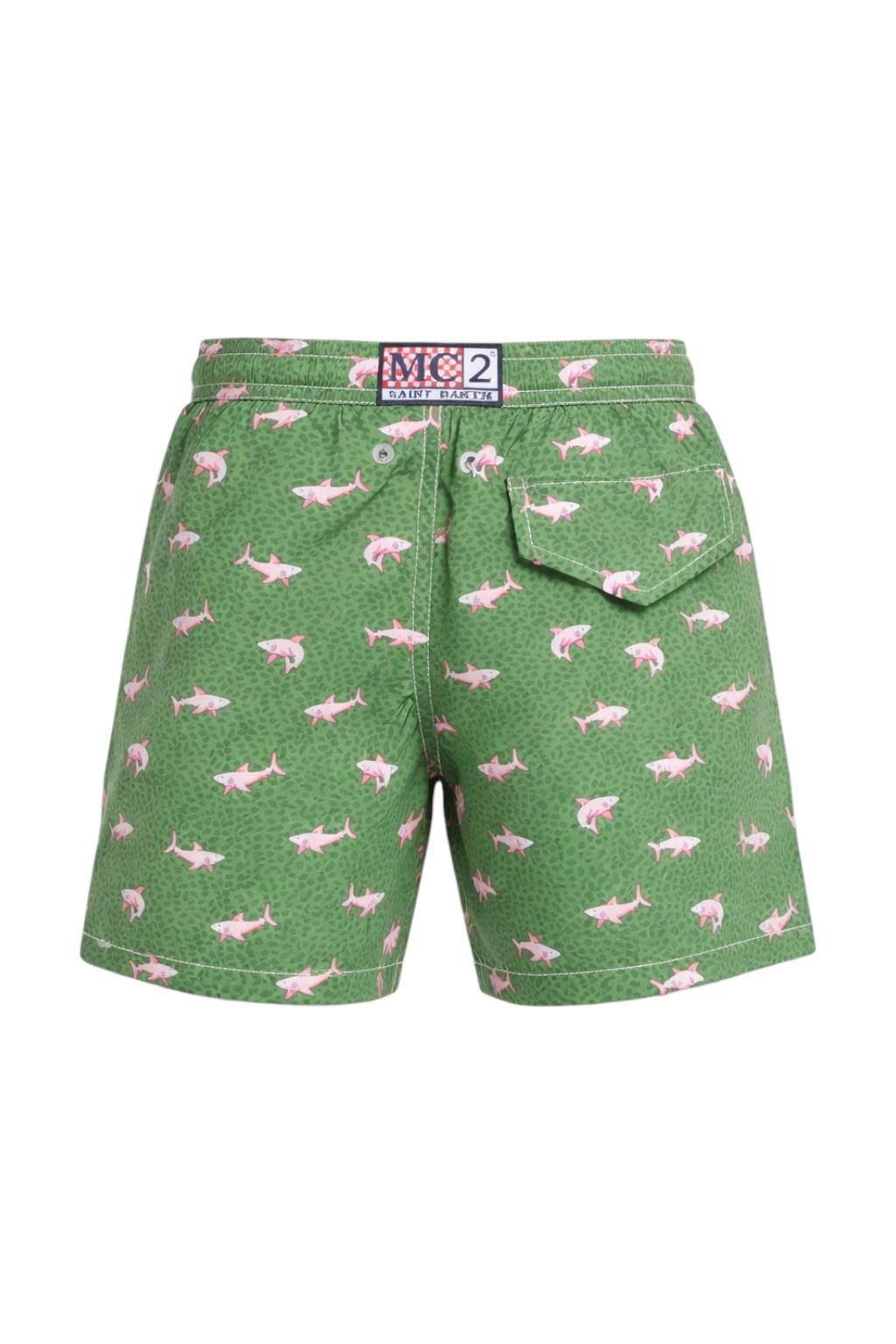 Costume da bagno per bambino MC2 Saint Barth Kids verde con stampa grafica squali JEA0004 02149L MC2 ST. BARTH KIDS 