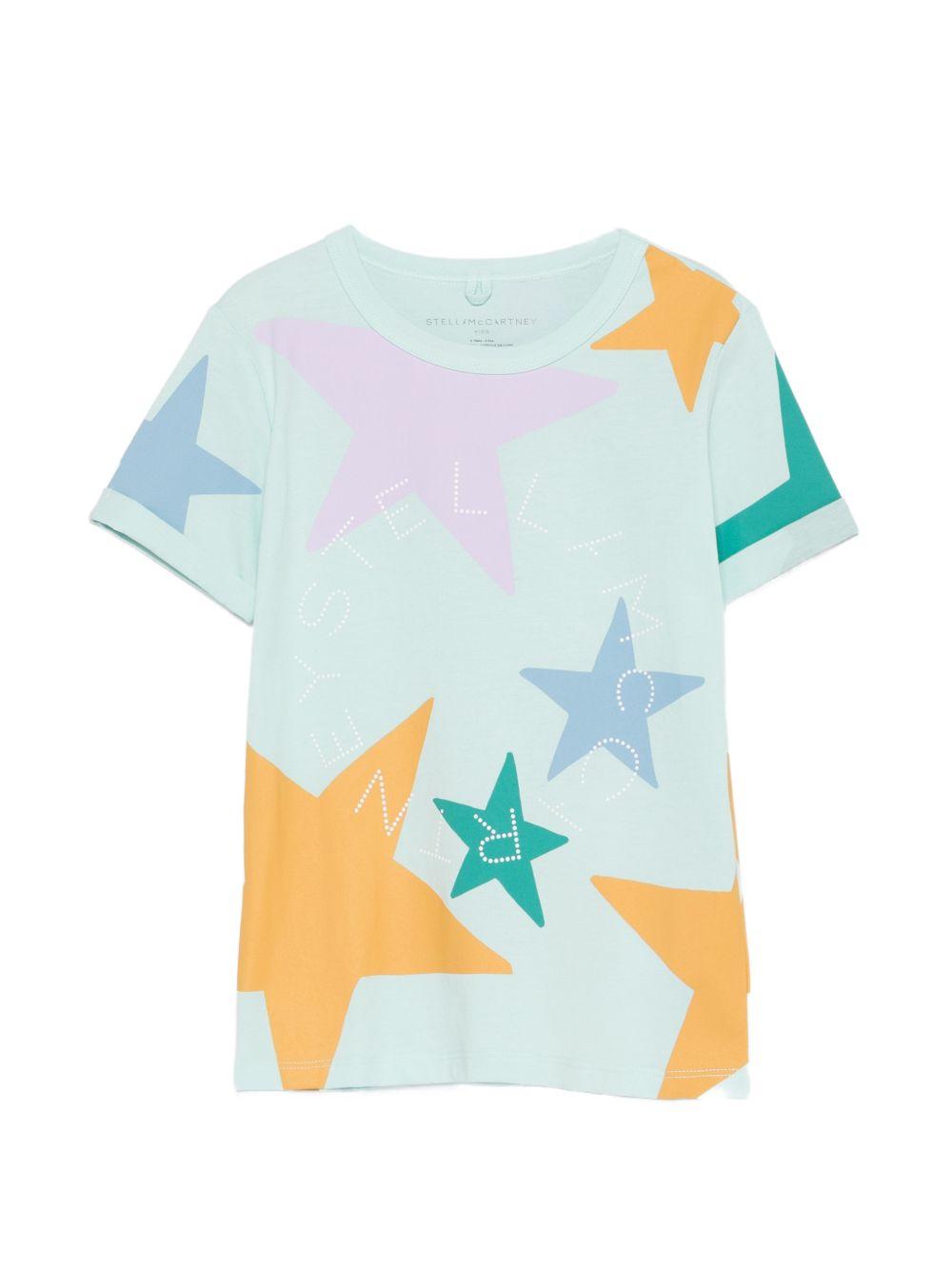T-shirt per bambini Stella McCartney Kids azzurra con stampa grafica stelle TY8B11 Z0913 683 STELLA McCARTNEY KIDS 