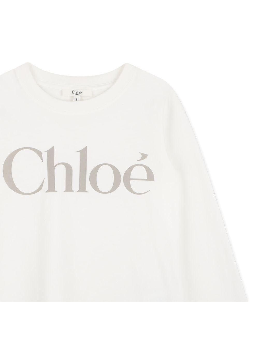 T-shirt per bambina Chloè Kids bianca con stampa logo sul davanti C21299 117 CHLOE' KIDS 