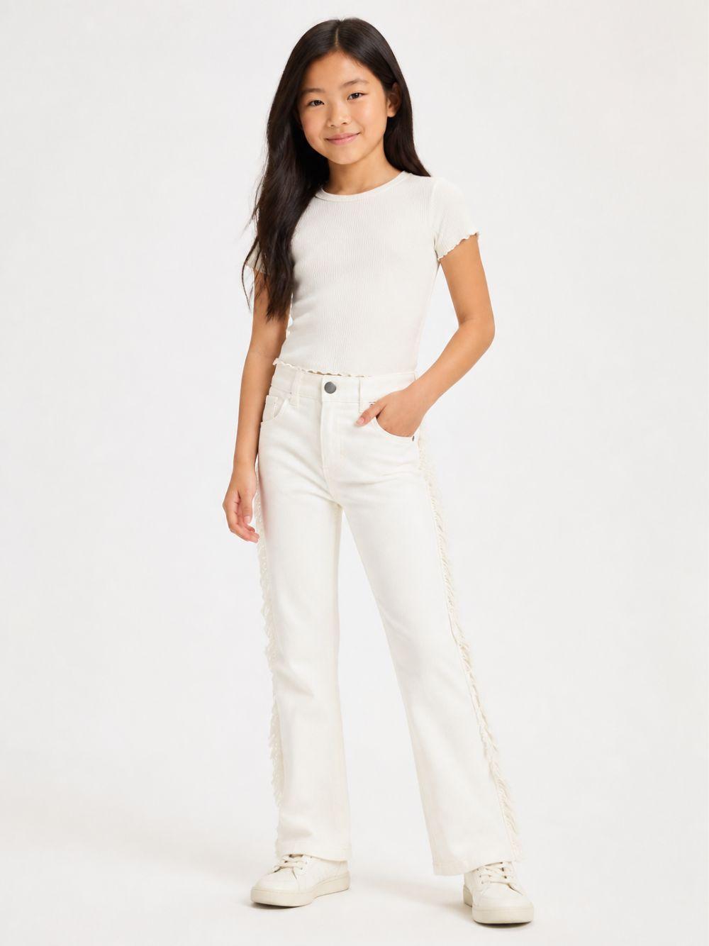 Pantaloni per bambina Stella McCartney Kids bianchi con dettaglio frange sui lati TZ6A50 Z0156 101 STELLA McCARTNEY KIDS 