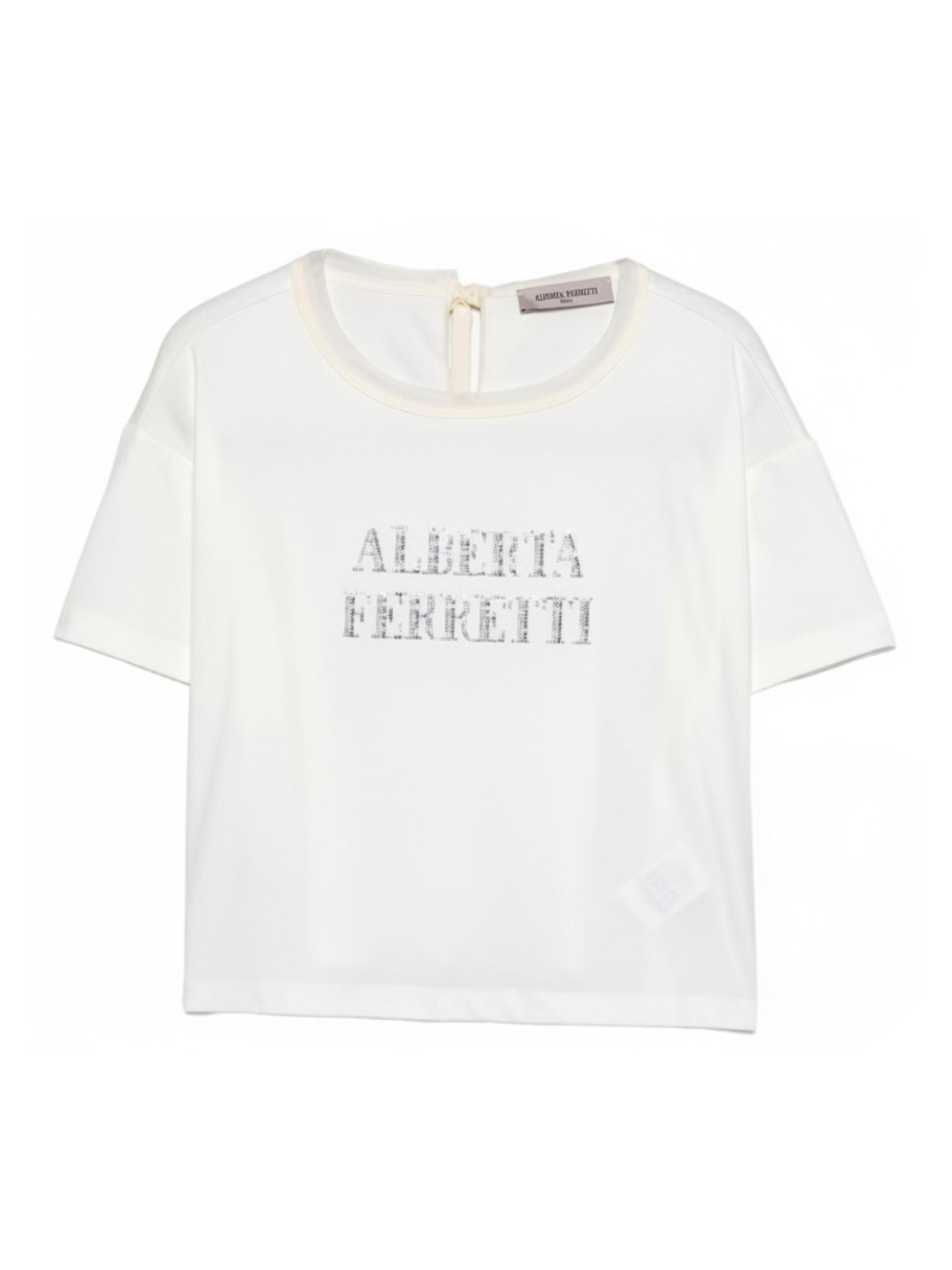 T-shirt per bambina Alberta Ferretti Kids bianca con logo sul davanti R1G600 7120 0001 ALBERTA FERRETTI KIDS 