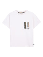T-shirt per bambino Boss Kids bianco con dettaglio logo J52975 10P BOSS KIDS 