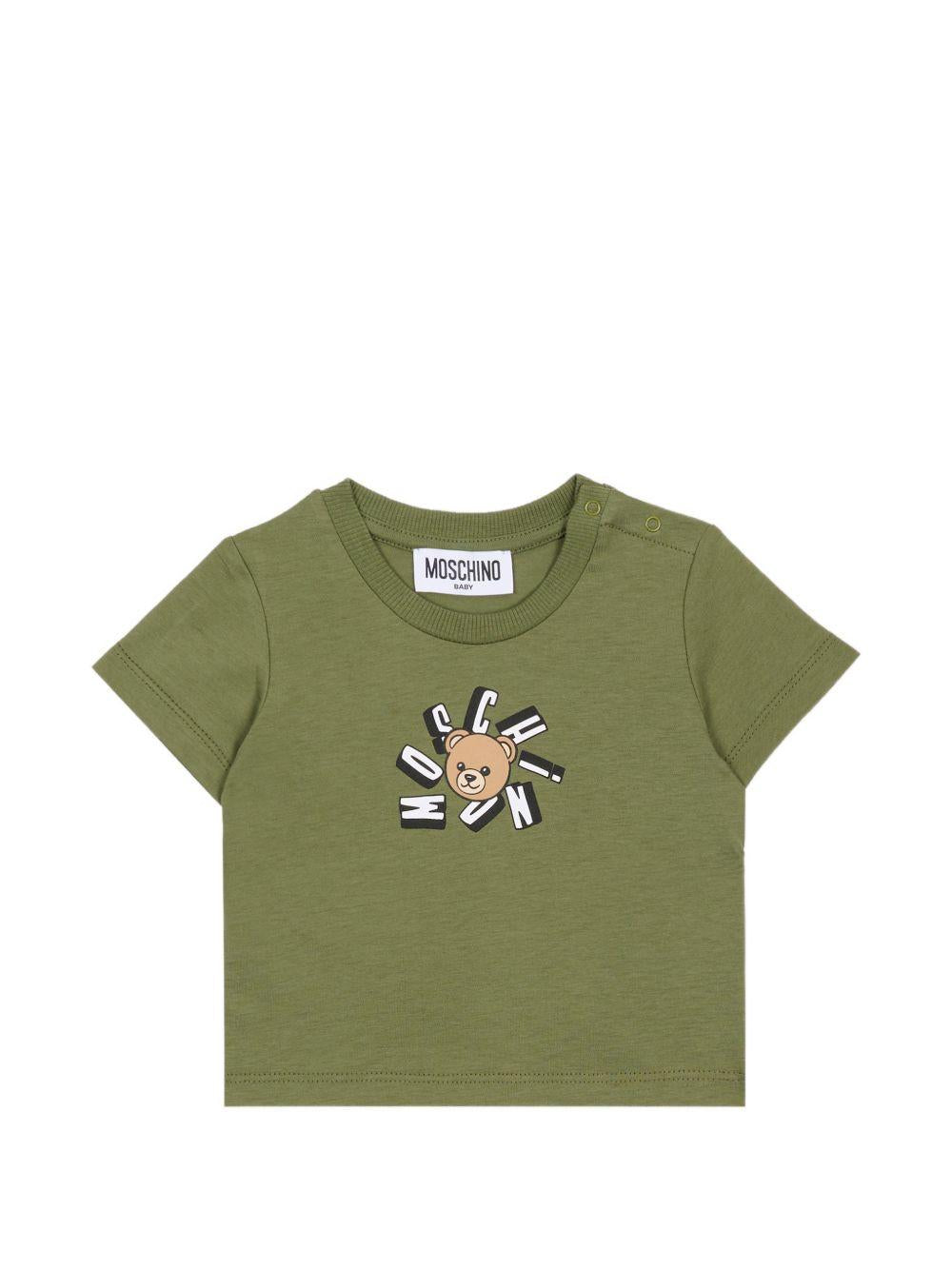 T-shirt per neonati Moschino Kids verde con motivo Teddy Bear MXM047LAA02 30037 MOSCHINO KIDS 