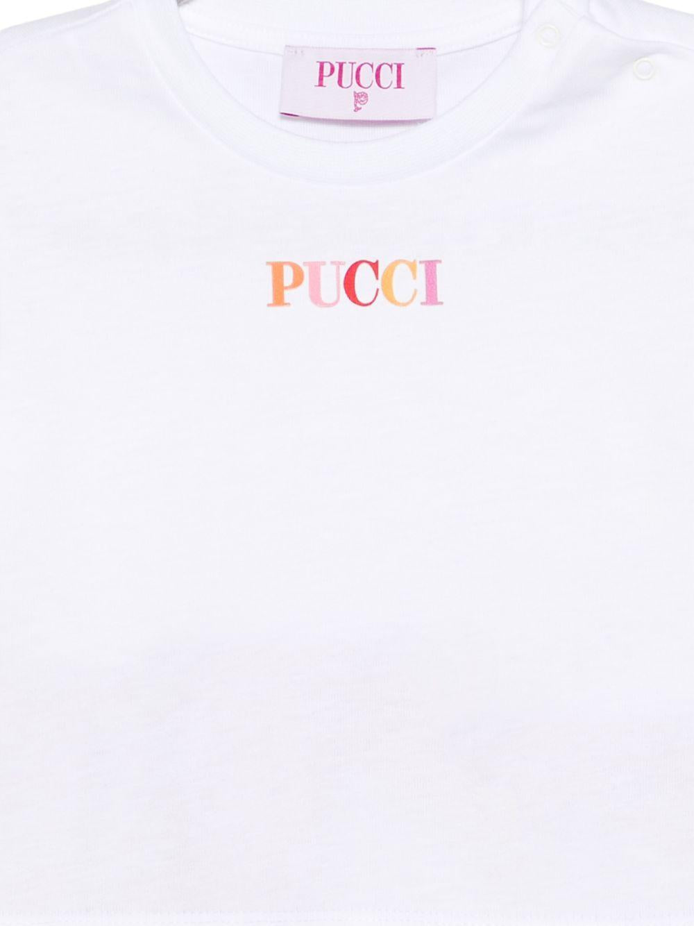 T-shirt a girocollo per neonata Emilio Pucci Junior bianca con ruches PY8031 Z3672 100AR EMILIO PUCCI KIDS 