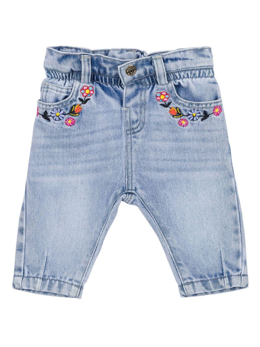 Jeans con ricamo a fiori per neonarto Moschino Kids azzurro con passanti MDP03BL0E34 40213 MOSCHINO KIDS 