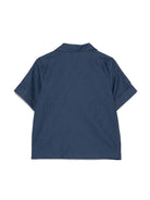 Camicia junior in cotone jacquard per bambino Fendi Kids blu con logo FF JMC188 AS64 F1I11 FENDI KIDS 