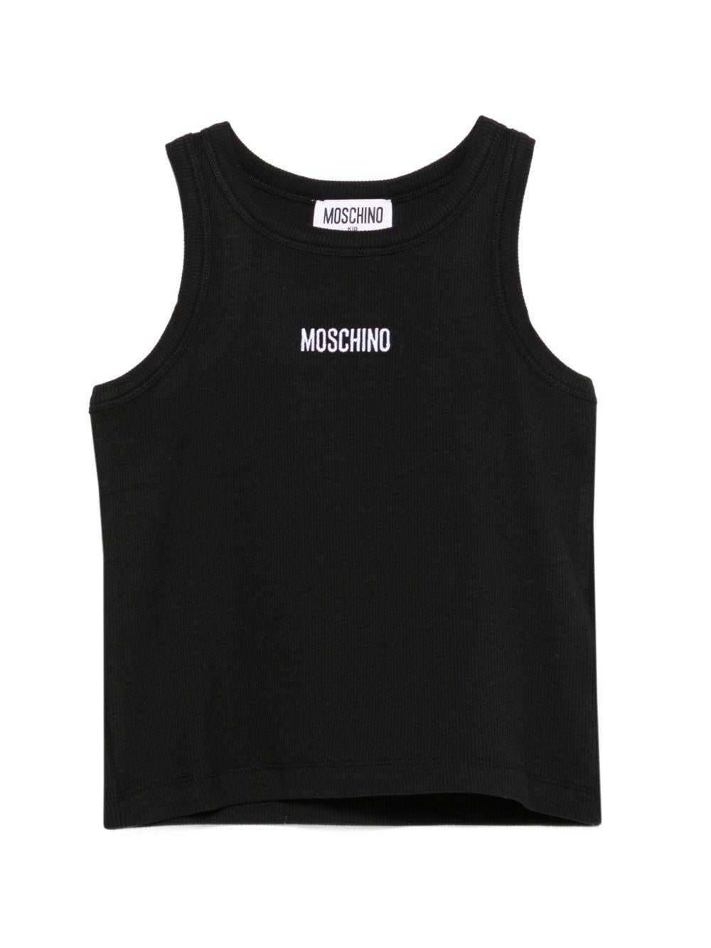 Canotta per bambina Moschino Kids nera con motivo a coste HAM06MLBA39 60100 MOSCHINO KIDS 