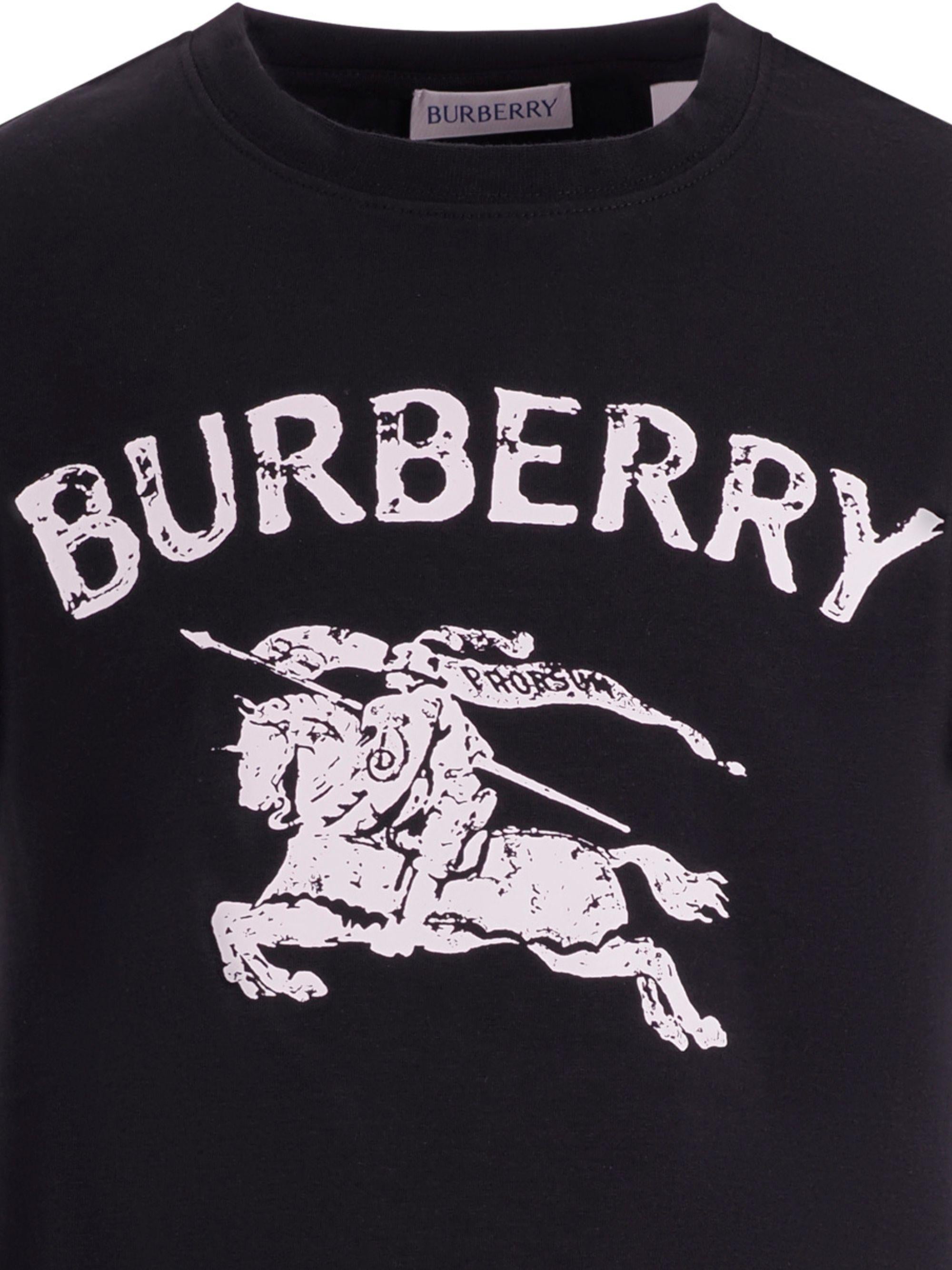 T-shirt per bambino Burberry Kids nera con logo equestrian knight sul davanti 8117667 A1189 BURBERRY KIDS 