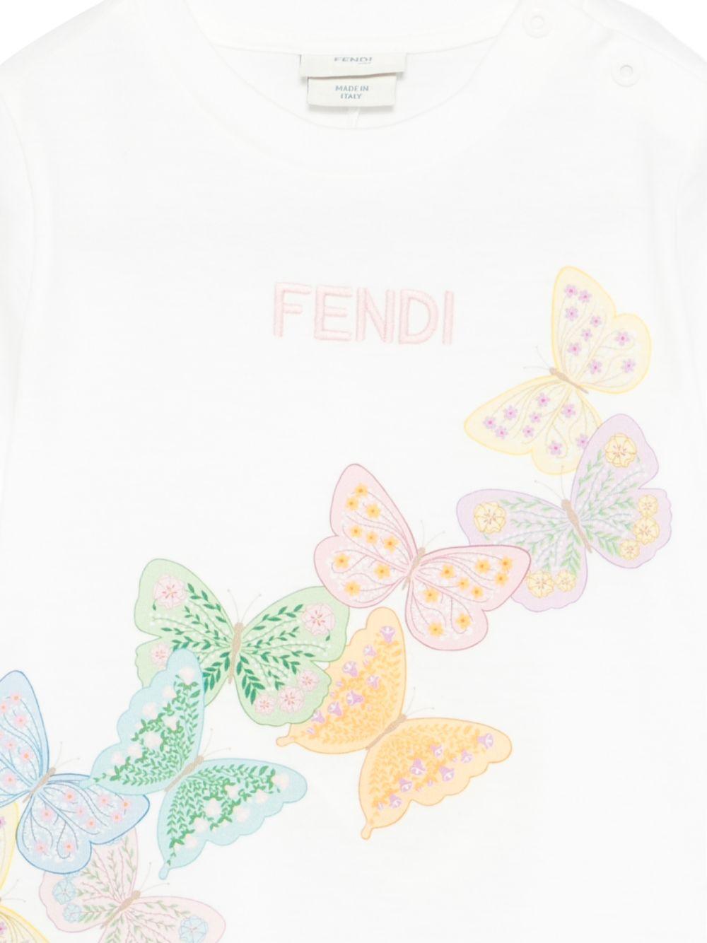 T-shirt per neonata Fendi Kids bianca con stampa farfalle BFI182 7AJ F0TU9 FENDI KIDS 