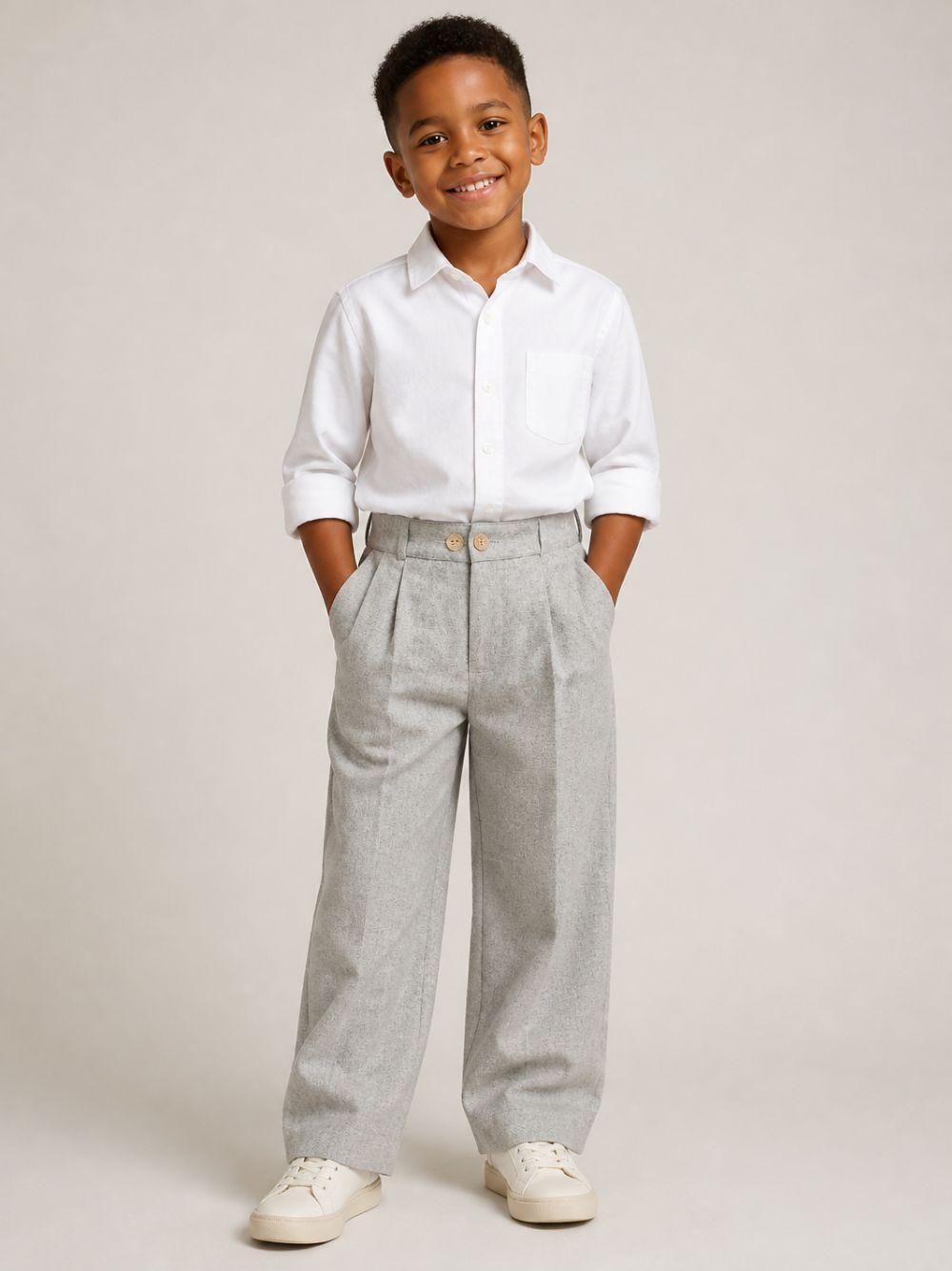 Pantaloni per bambino Balmain Kids grigi con placca con logo color oro BZ6A40 I0341 806OR BALMAIN KIDS 