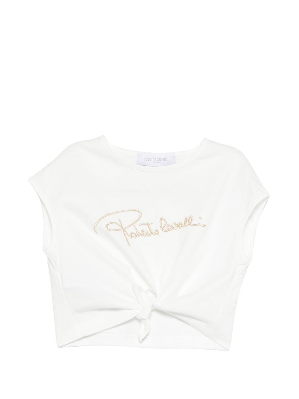 T-shirt per bambina Roberto Cavalli Kids bianca con logo sul davanti CGP26081TS WHITE ROBERTO CAVALLI KIDS 