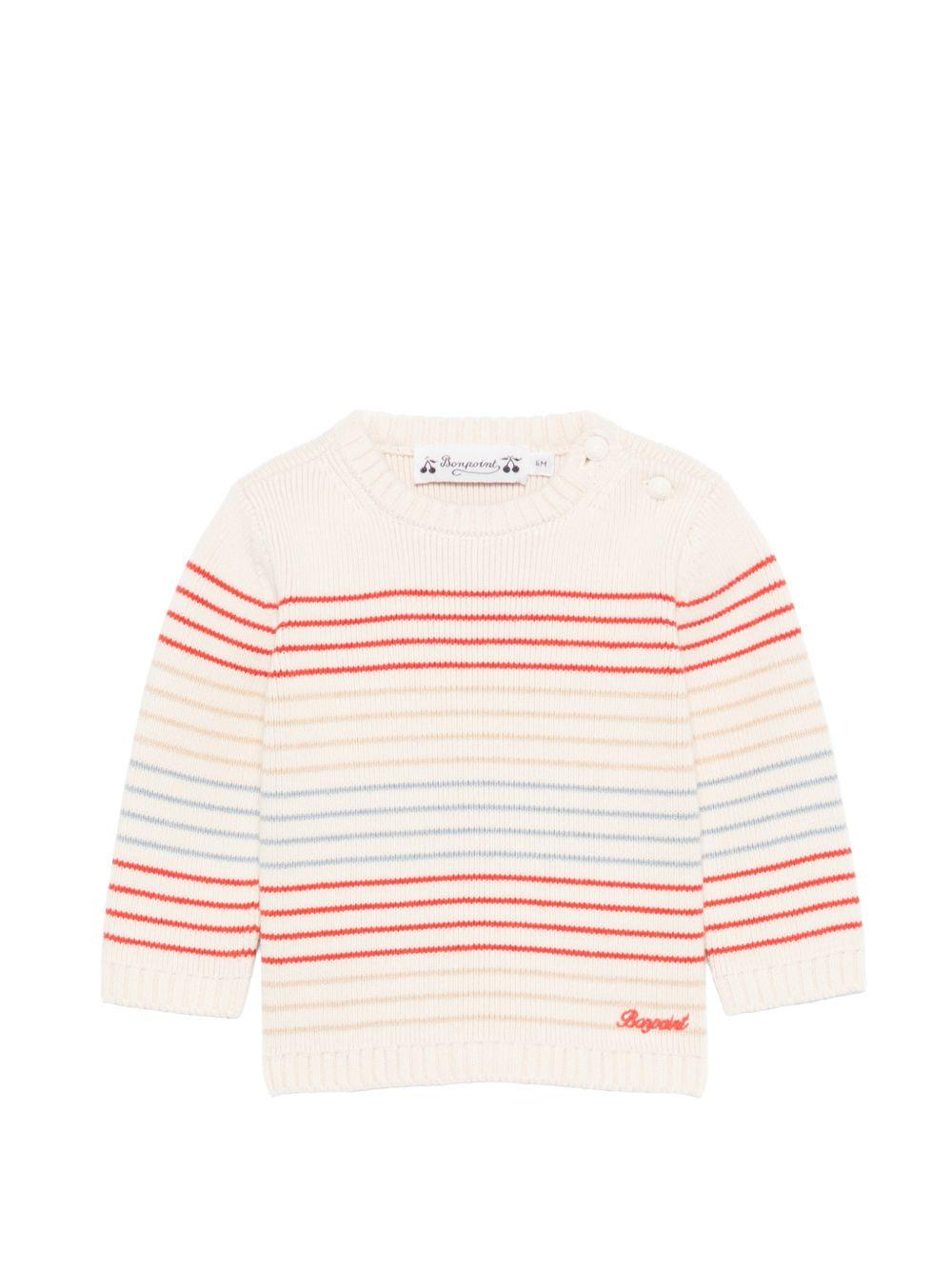 Maglione per neonato Bonpoint bianco con design a righe S06YJUK00003 203 BONPOINT KIDS 