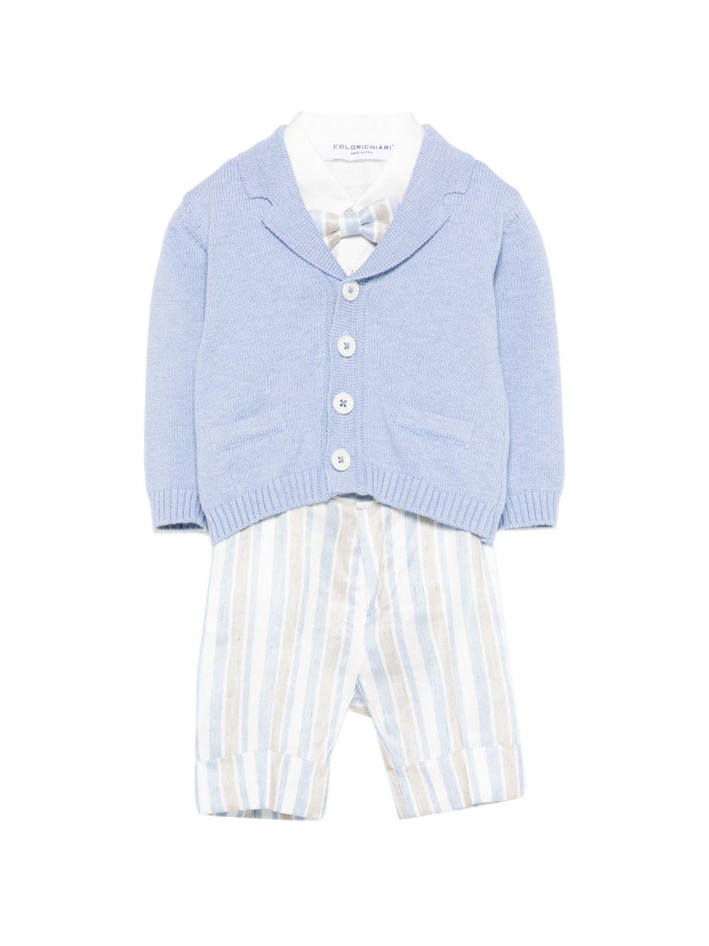 Set cardigan e salopette per neonato Colorichiari azzurro a righe con fiocco (4 pezzi) MN408415 4885a 53 COLORICHIARI KIDS 