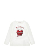 T-shirt per bambina Monnalisa Kids bianca a maniche lunghe con stampa a cuori 11H625 8201 0001 MONNALISA KIDS 