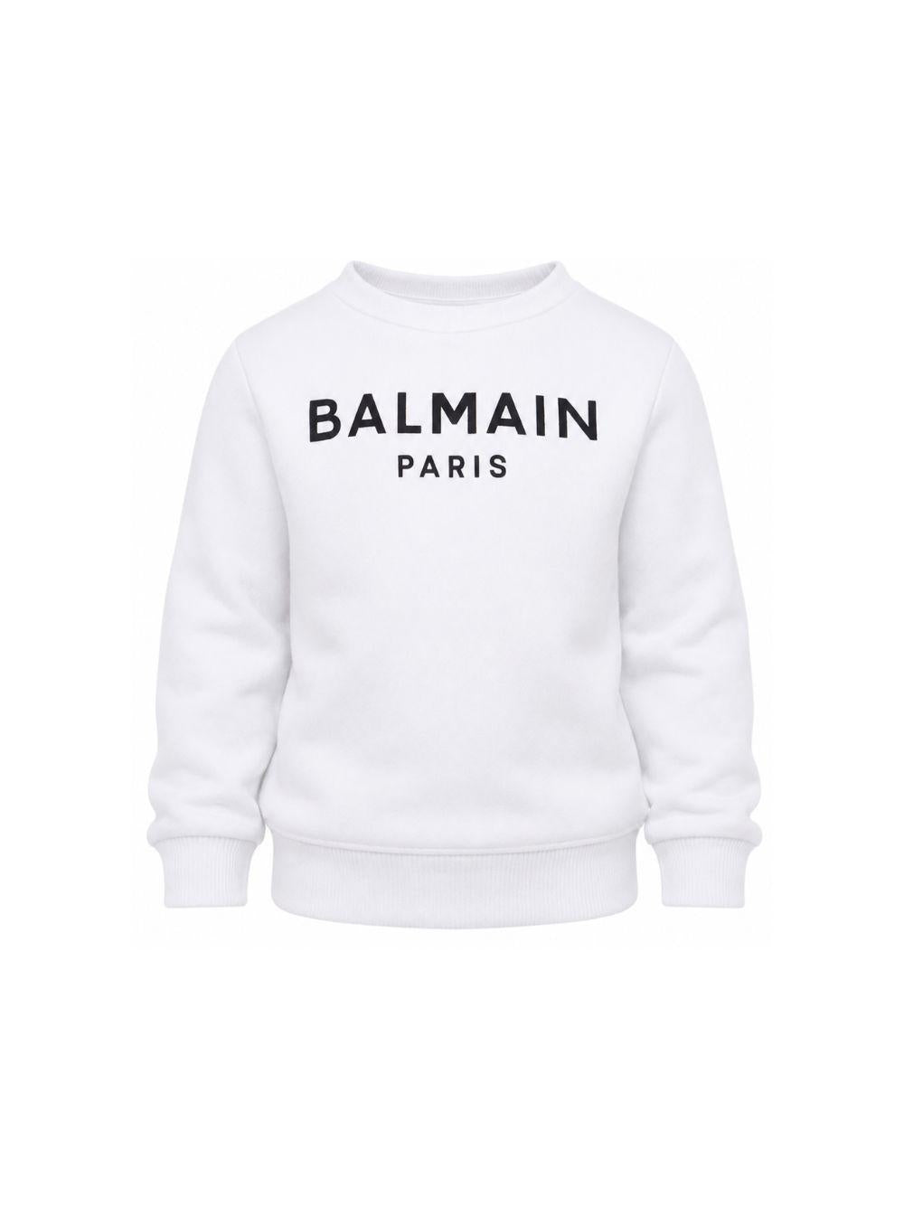 Felpa per bambino Balmain Kids bianca con stampa logo sul davanti BX4P10 Z3183 100NE BALMAIN KIDS 