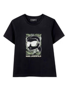 T-shirt per bambino Karl Lagerfeld Kids nera con stampa Karl sul davanti Z31094 09B KARL LAGERFELD KIDS 