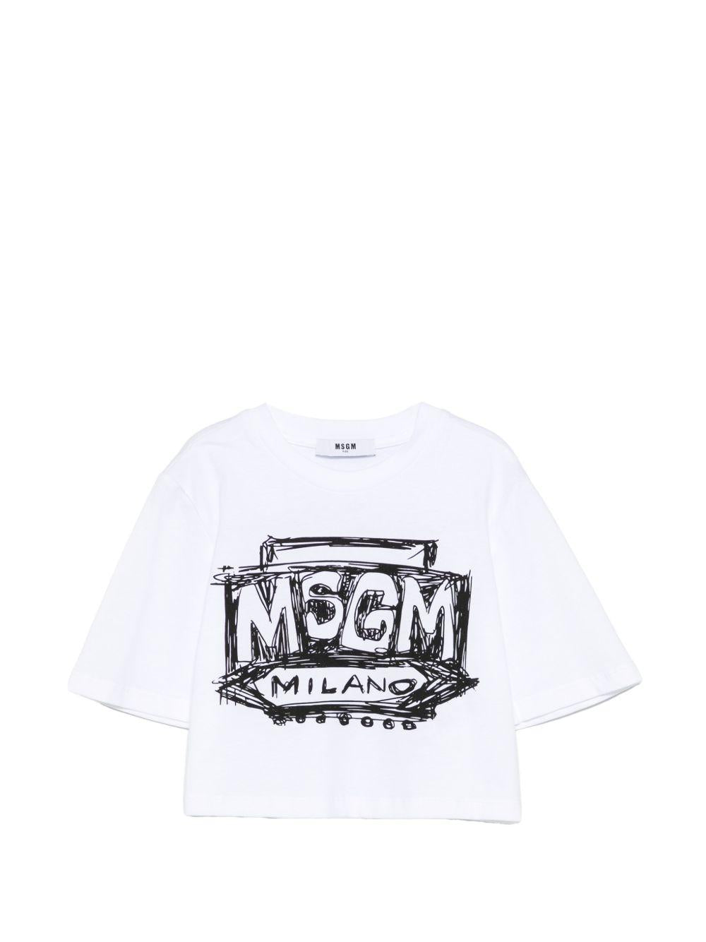 T-shirt per bambina MSGM Kids bianca con stampa logo sul davanti S6MSJGTH128 001 MSGM KIDS 