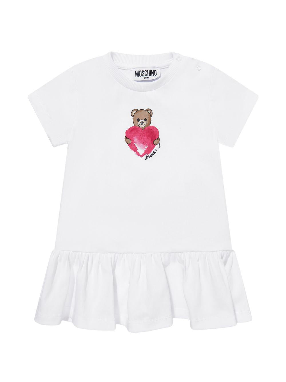 Abito per neonata Moschino Kids bianco con stampa Teddy Bear MDV0DJLAA02 10101 MOSCHINO KIDS 