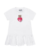Abito per neonata Moschino Kids bianco con stampa Teddy Bear MDV0DJLAA02 10101 MOSCHINO KIDS 