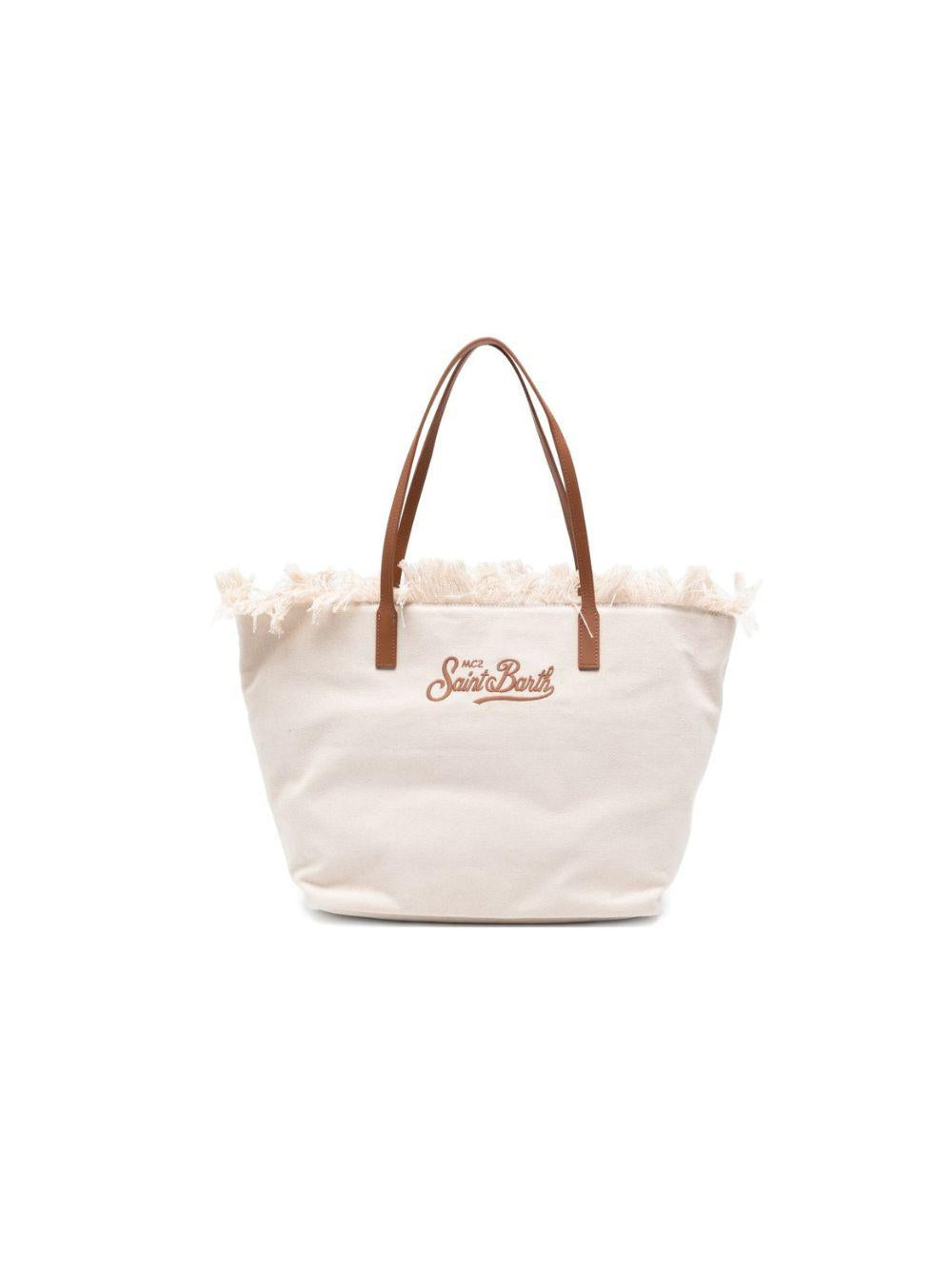 Borsa tote City Regular in Canvas MC2 Saint Barth beige con frange CBF0001 00302L MC2 ST. BARTH KIDS 