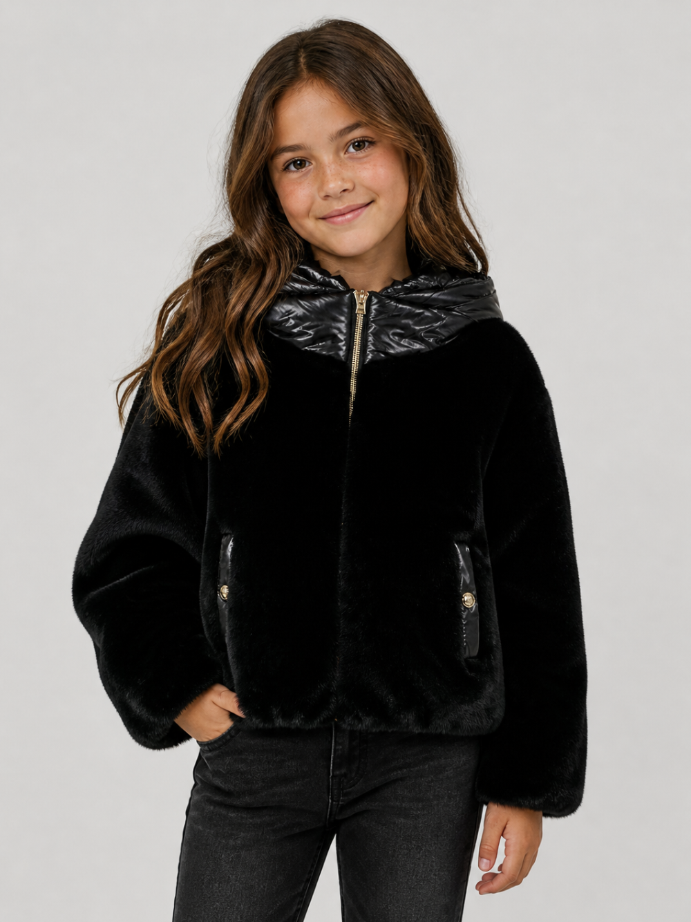 Giubbino per bambina Herno Kids nero con texture teddy GC000060G12630 9300 HERNO KIDS 