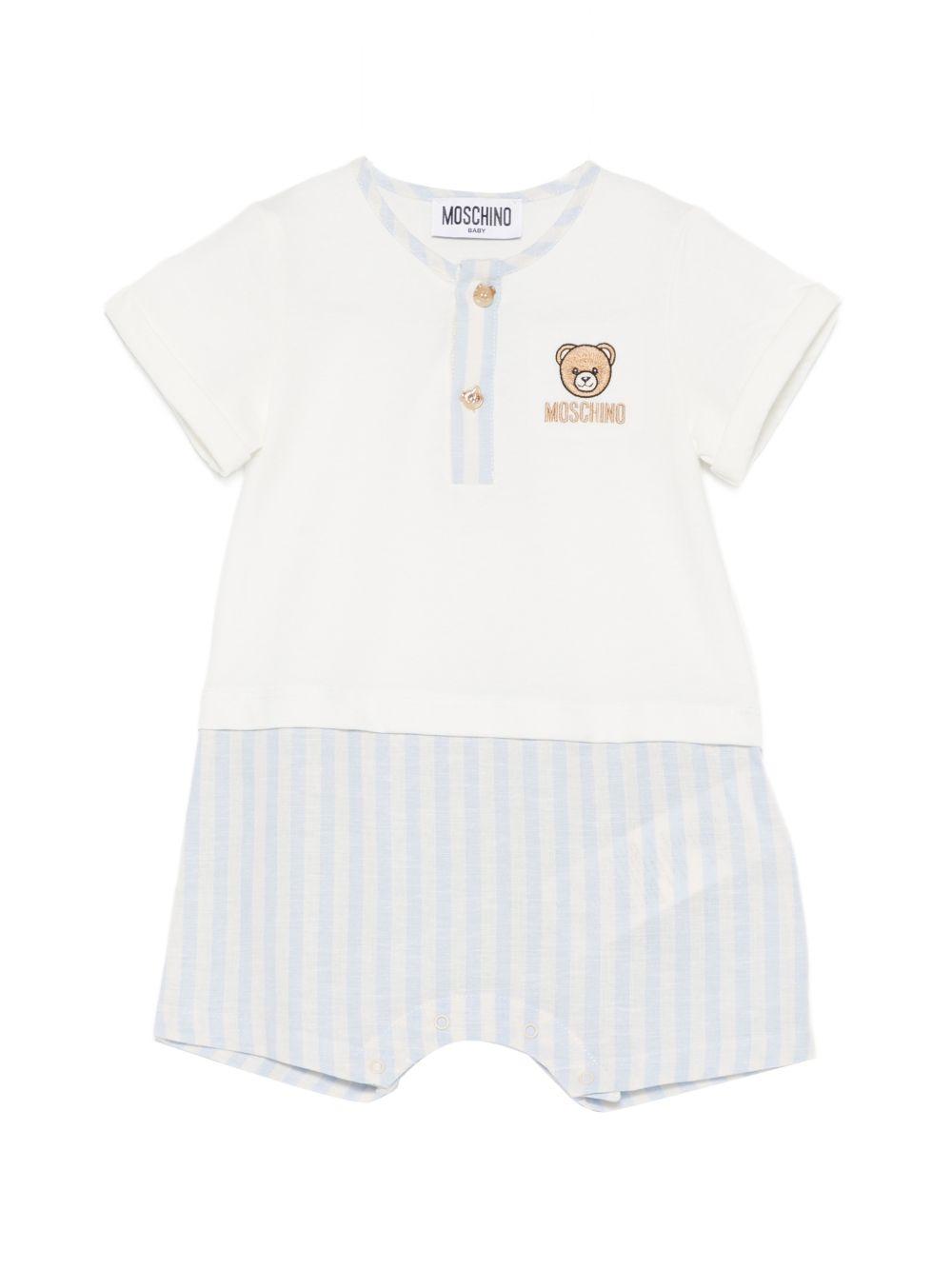 Tutina per neonato Moschino Kids bianca e azzurra con ricamo orsetto MUY08ZLAA23 10063 MOSCHINO KIDS 