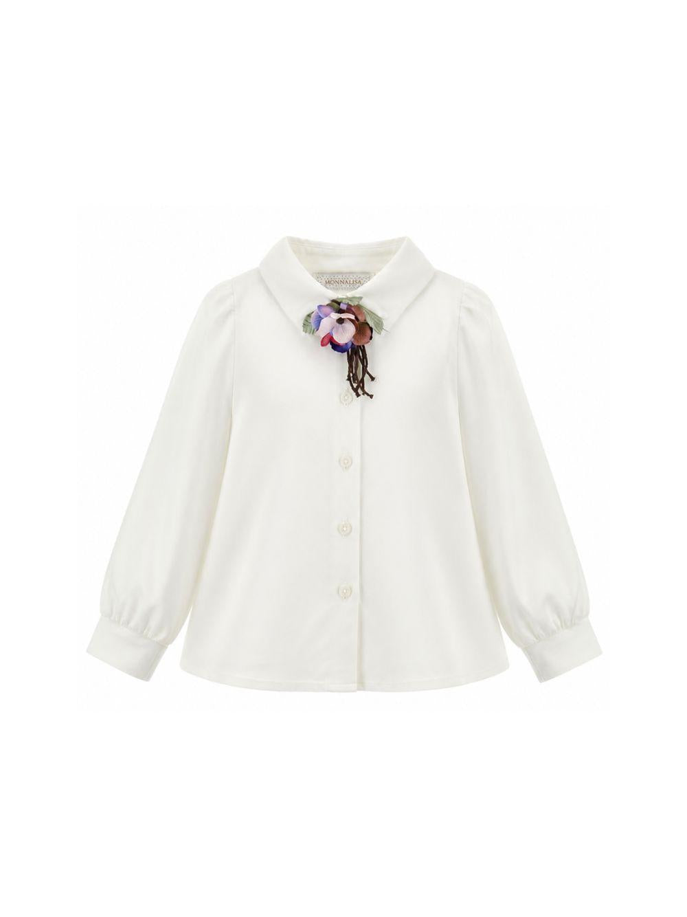 Camicia per bambina Monnalisa Kids bianca con applicazione fiori sul collo 11H300 8109 0001 MONNALISA KIDS 